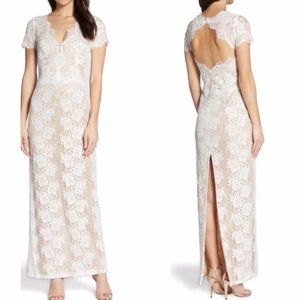 Watters Ivory Lace Gown with Open Back